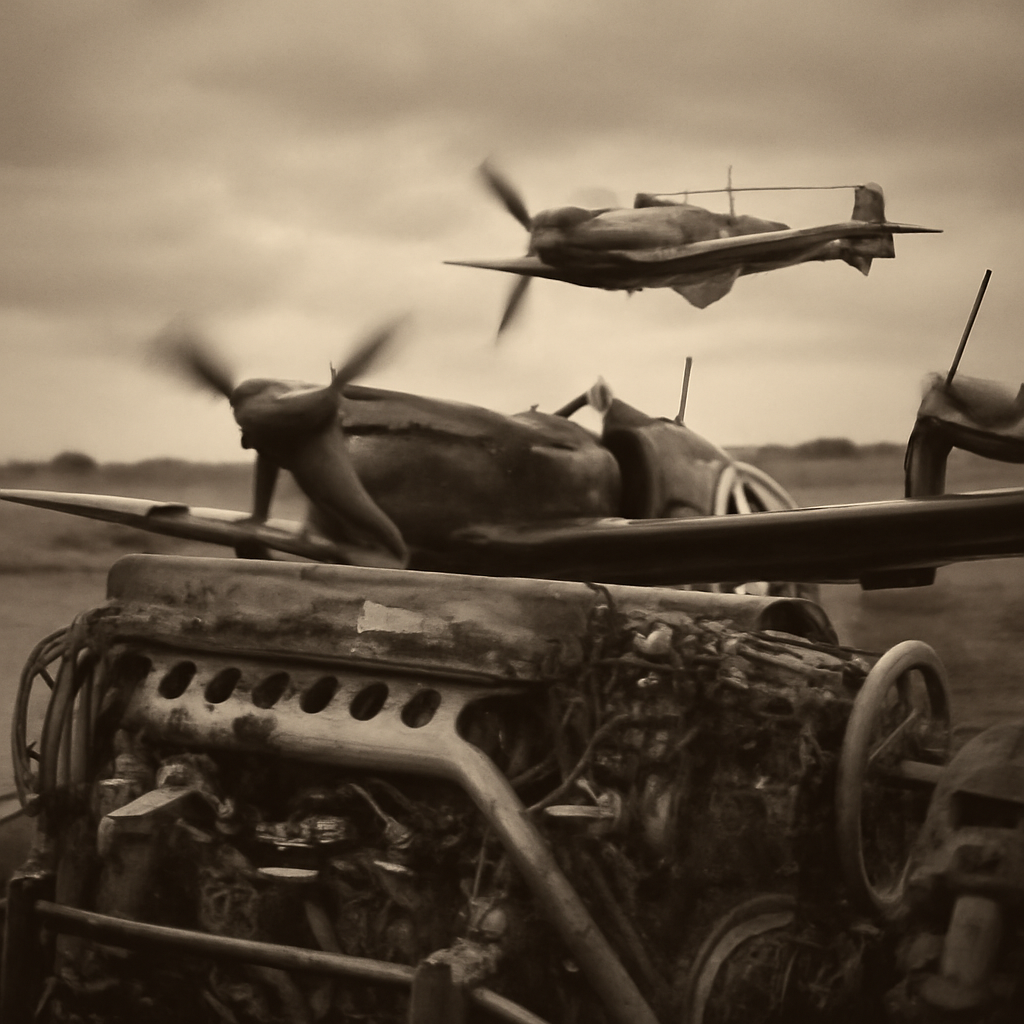 Merlin engine cross-section showing internal combustion components and supercharger assembly from World War II era aircraft m