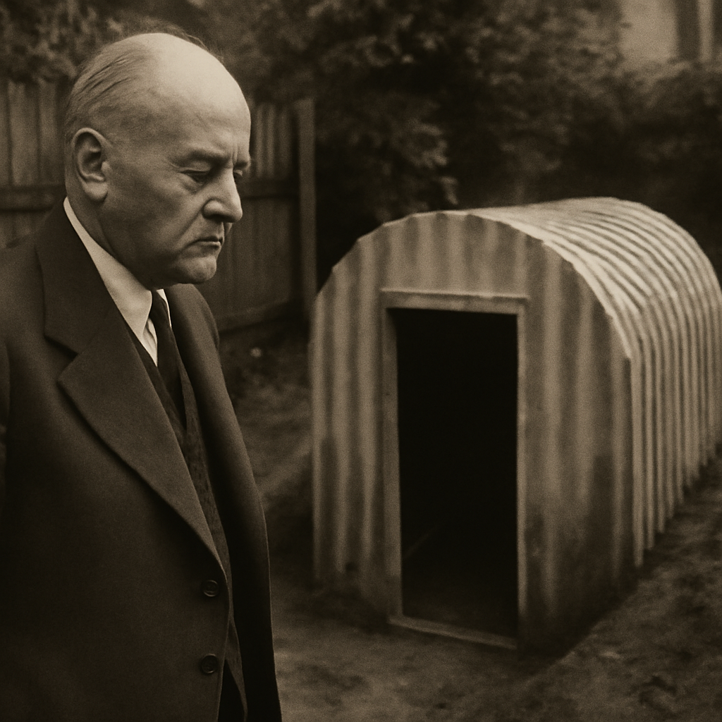 WWII Anderson shelter interior showing basic corrugated steel construction and cramped conditions during Battle of Britain er