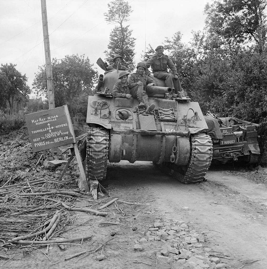 Sherman tanks loaded on LCT landing craft during D-Day invasion, Normandy 1944