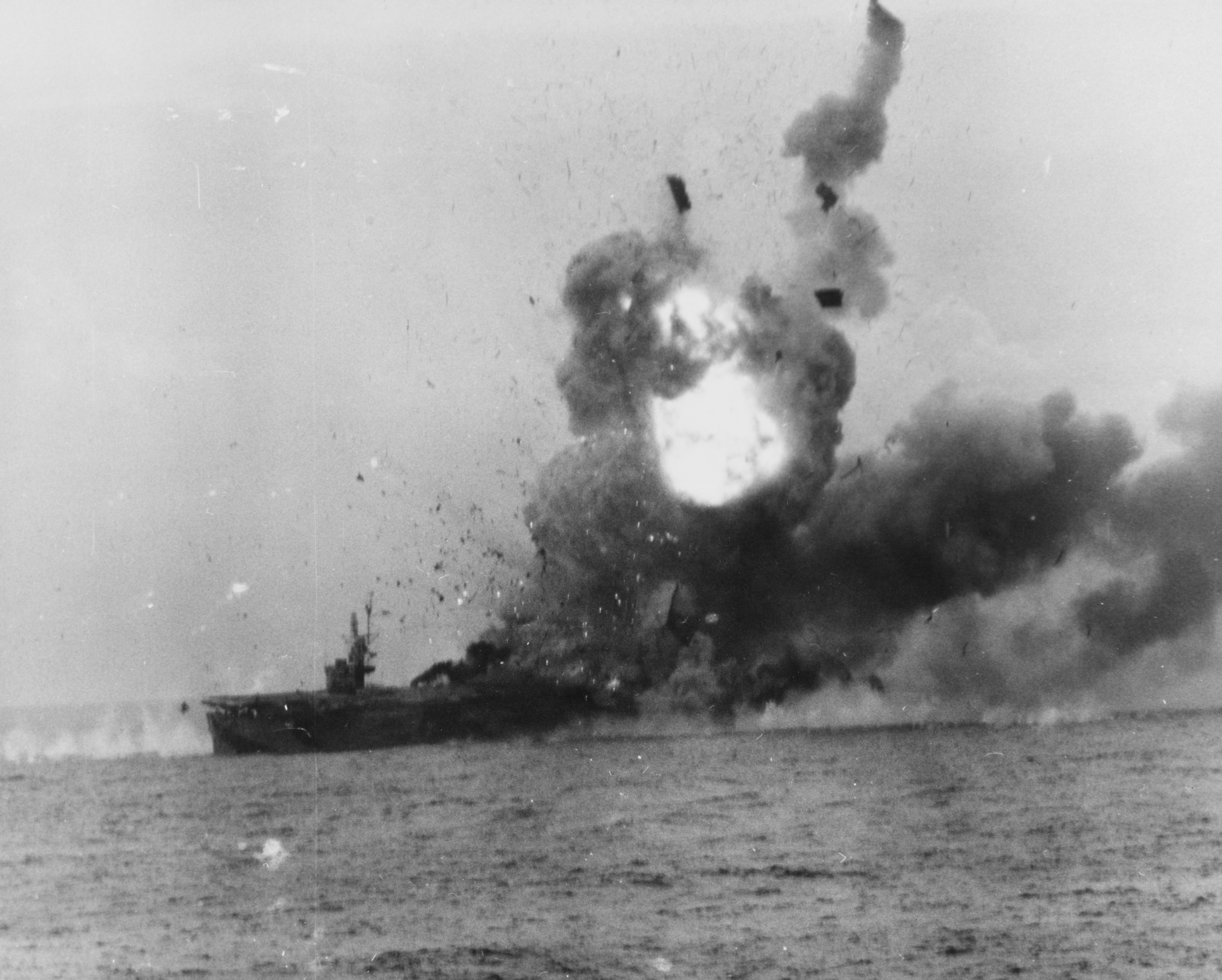 Explosion on USS ST. LO (CVE-63) after she was hit be a Kamikaze of Samar During the Battle of Leyte