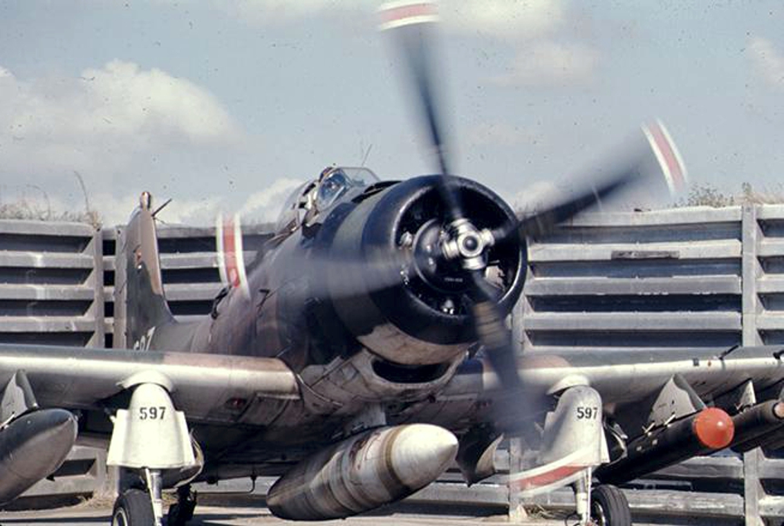 Douglas A-1H Skyraider of the 1st SOS leaving Da Nang Air Base, Vietnam, on 1 December 1972 (VAS0965