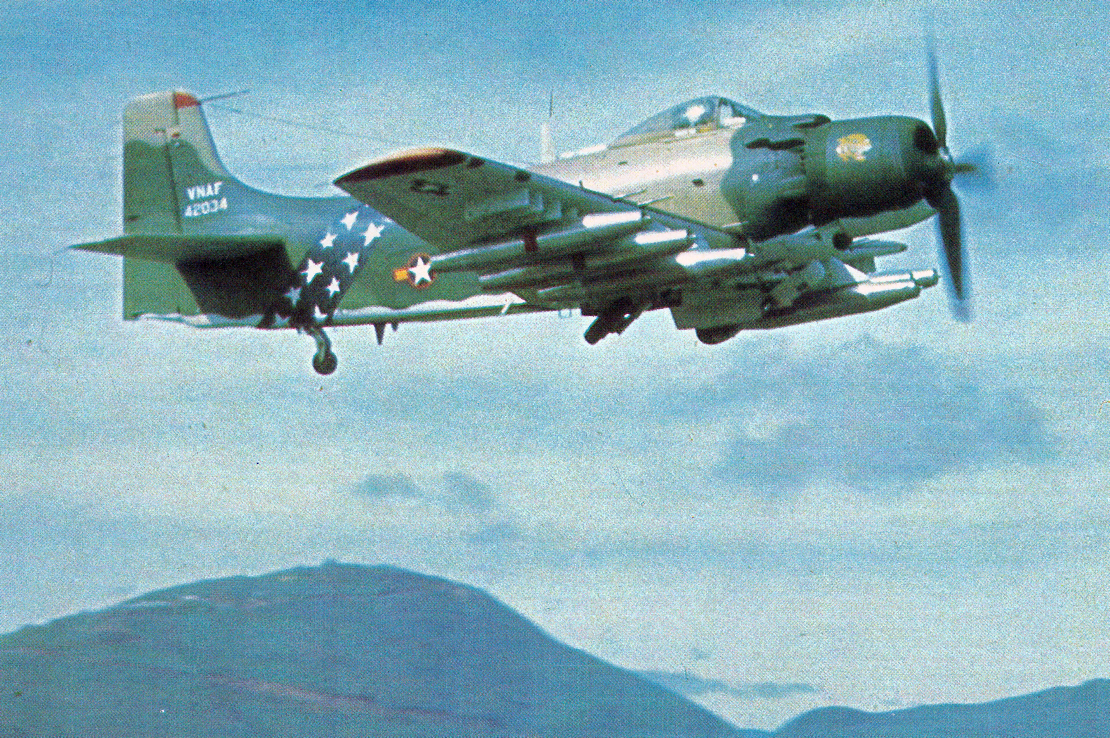 Douglas A-1J Skyraider of the 516th FS (VNAF) takes off from Da Nang Air Base, in October 1966.jpg