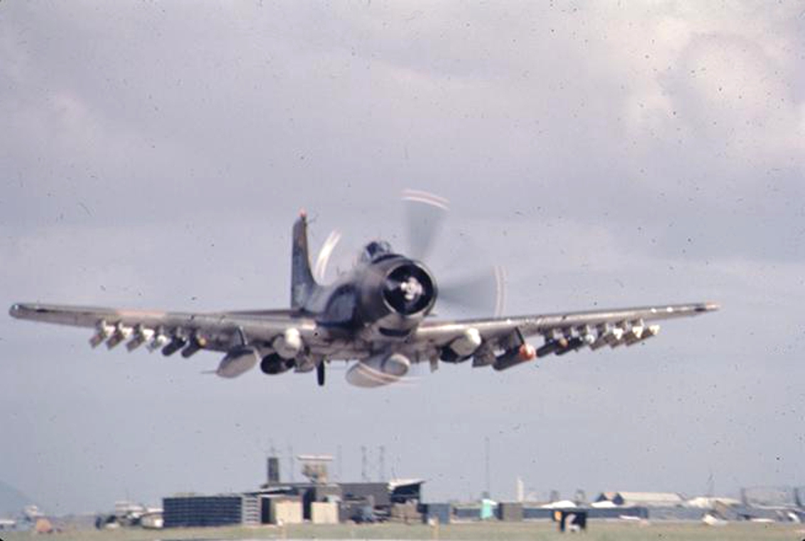 Douglas A-1 Skyraider of the 1st SOS taking off from Da Nang Air Base, Vietnam, on 1 December 1972 (