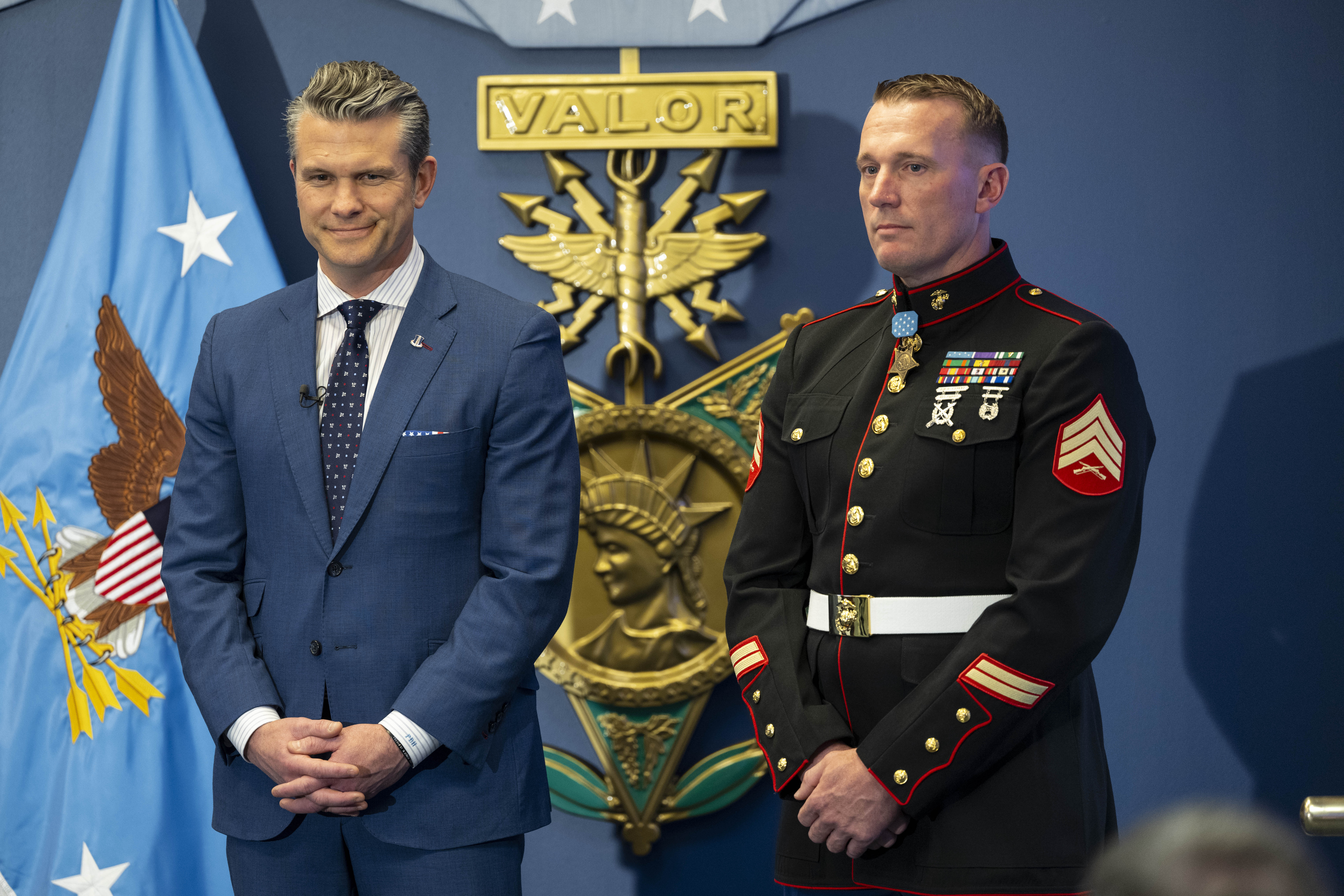 Reenlistment ceremony for Medal of Honor recipient U.S. Marine Corps Sergeant Dakota Meyer in the Ha
