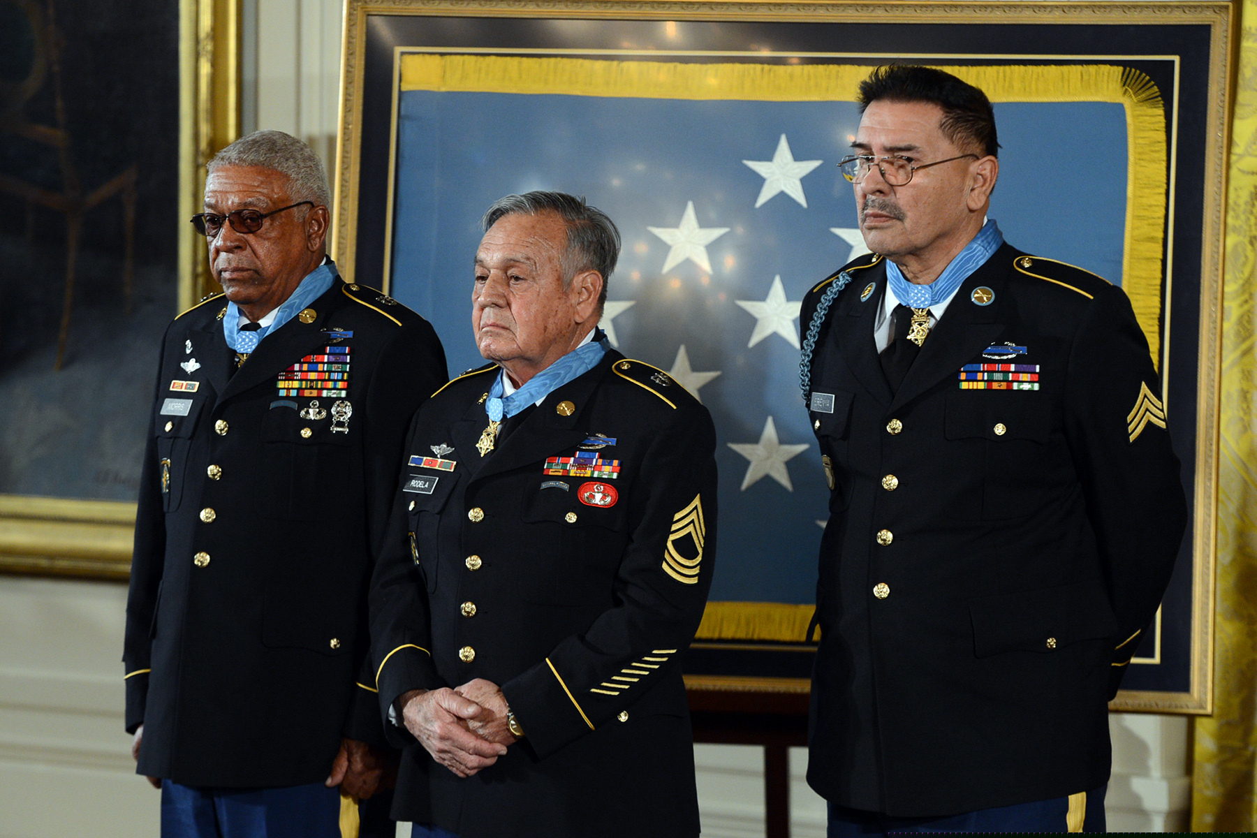 From left, retired U.S. Army Sgt. 1st Class Melvin Morris, retired Master Sgt. Jose Rodela and retired Sgt. Santiago J. 